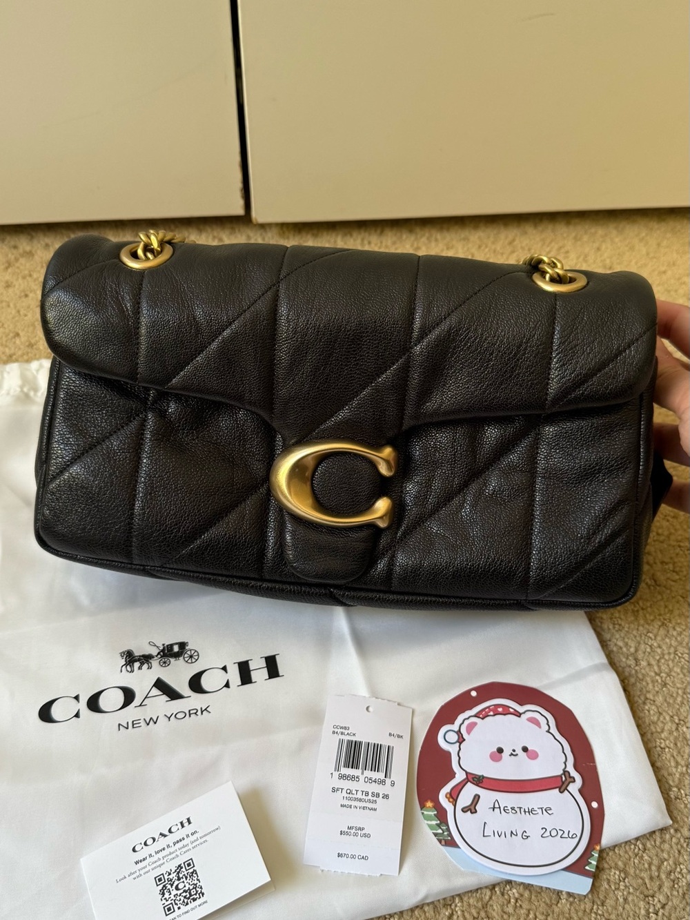 Coach Black Quilted Leather Shoulder Bag with Gold Hardware